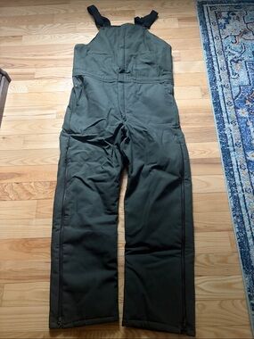 Olive Green Insulated Snow Bib Overalls sz L